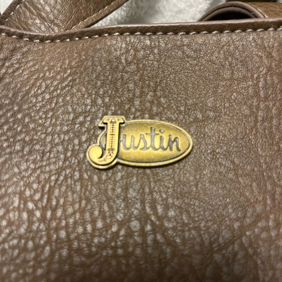 Justin Boots Brown Vegan Leather Tote with Turquoise Conchos - Picture 6 of 11